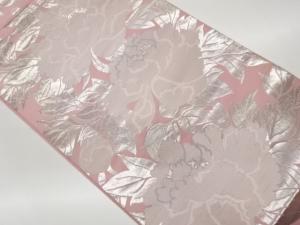 服部織物製　こはく錦牡丹模様織出し袋帯